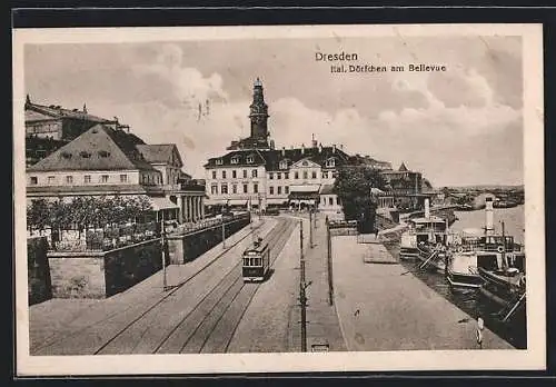 AK Dresden, Strassenbahn im ital. Dörfchen am Bellevue