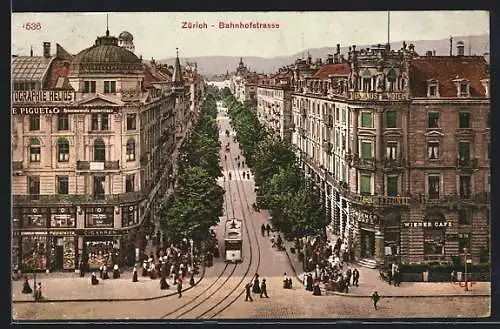 AK Zürich, Bahnhofstrasse mit Strassenbahn