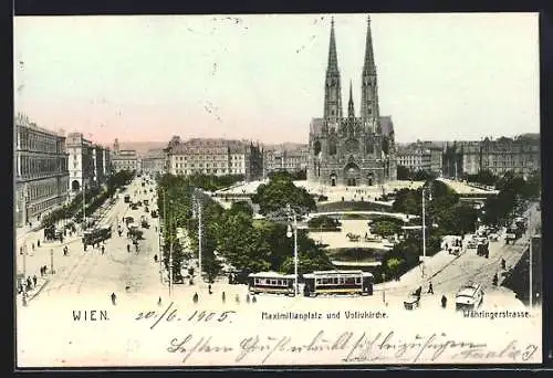 AK Wien, Maximilianplatz mit Strassenbahnen aus der Vogelschau