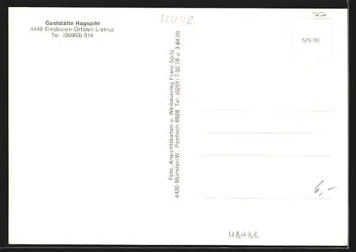 AK Listrup /Kr. Lingen, Gaststätte Hagspihl, Ehrenmal, Jugendheim