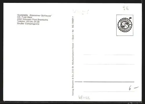 AK Gleesen /Post Bramsche, Gaststätte Gleesener Schleuse, Campingplatz