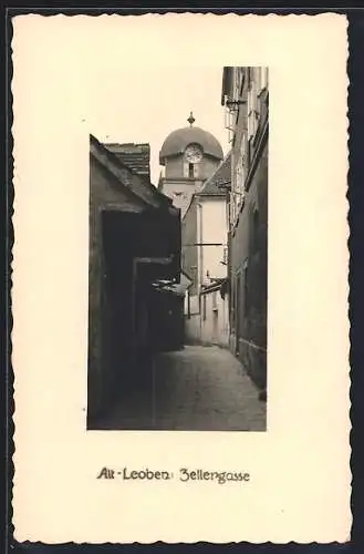 AK Leoben, Alt-Leoben, Zellergasse mit Uhrenturm