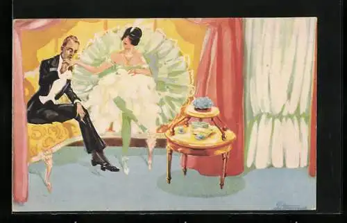 Künstler-AK von Puttkammer: eleganter Herr und Ballerina