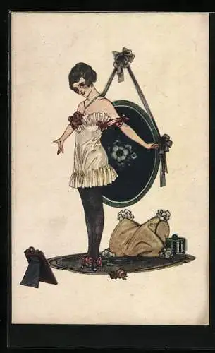 Künstler-AK Hahn: Dame in Unterwäsche im Ankleidezimmer