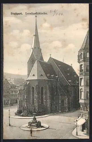 AK Stuttgart, Denkmal vor der Leonhardskirche