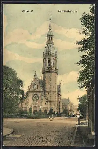 AK Aachen, Strassenpartie an der Christuskirche