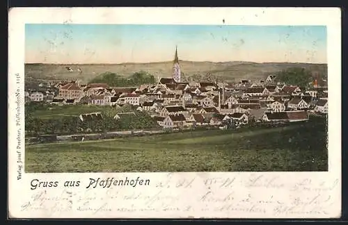 Goldfenster-AK Pfaffenhofen / Ilm, Teilansicht mit Kirche