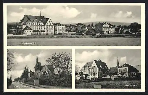 AK Niederwalluf, Teilansicht, Evangelische Kirche, Katholische Kirche