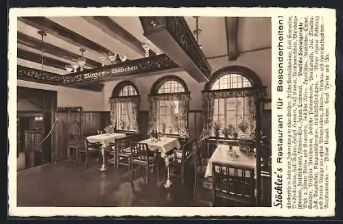 AK Berlin-Charlottenburg, Gasthaus Stöckler, Kurfürstendamm 228-229, Winzer-Stübchen, Innenansicht