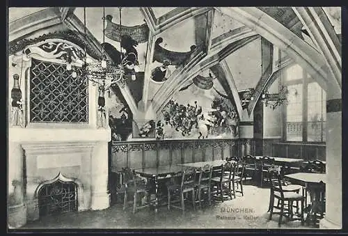 AK München, Rathaus-Keller mit Wandgemälde