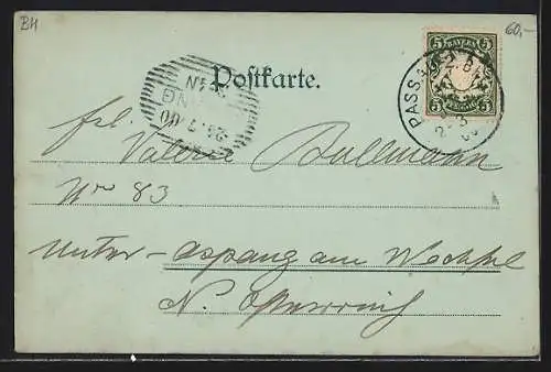 Mondschein-AK Passau, Totalansicht aus der Vogelschau