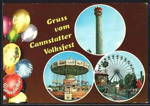 AK Cannstatt, Cannstatter Volksfest, Riesenrad, Kettenkarussell