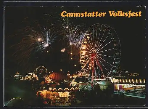 AK Cannstatt, Cannstatter Volksfest, Riesenrad, Feuerwerk