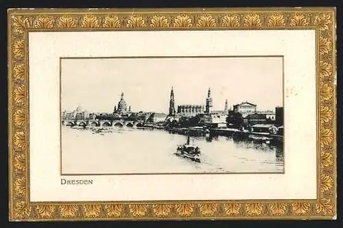 AK Dresden, Ortsansicht mit Dampfer
