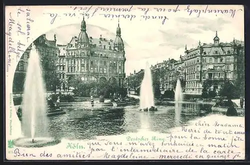 AK Köln-Neustadt, Partie mit Springbrunnen am Deutschen Ring