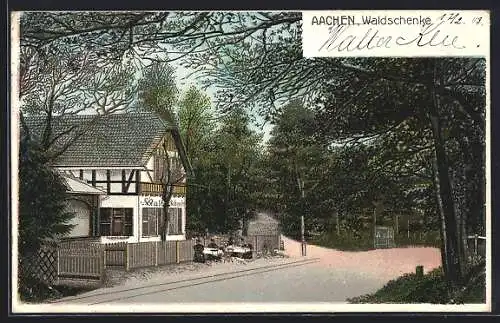 AK Aachen, Bänke vor dem Gasthaus Waldschenke