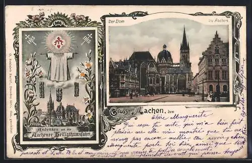 Passepartout-AK Aachen, Dom, Andenken an die Aachener Heiligtumsfahrt