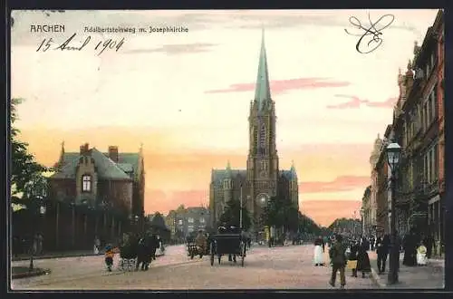 AK Aachen, Adalbertsteinweg mit Josephkirche