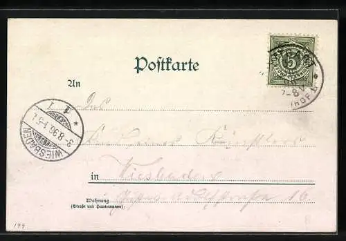 Lithographie Stuttgart, Hotel Royal, Eugens-Brunnen, Altes Schloss