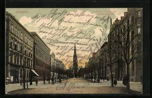AK Stuttgart, Johannesstrasse und Johanneskirche