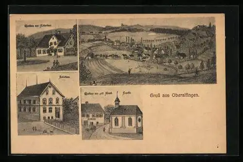 Künstler-AK Oberalfingen, Gasthaus zum goldenen Hirsch, Gasthaus zum Kellerhaus, Gesamtansicht, Schulhaus