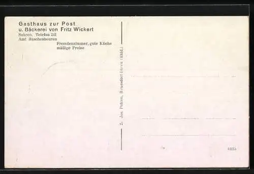 AK Sohren, Gasthaus zur Post-Bäckerei F. Wickert