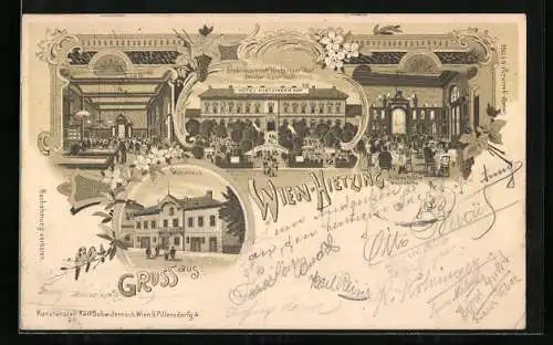 Lithographie Wien-Hietzing, Hotel Hietzinger Hof, Café, Wohnhaus