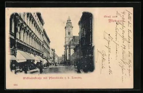 AK Wien, Westbahnstrasse mit Pfarrkirche z. h. Laurenz