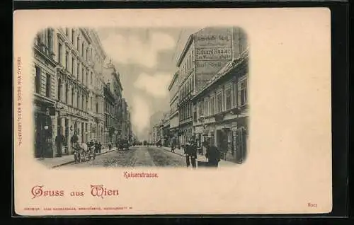 AK Wien, Kaiserstrasse mit Kutschen und Passanten