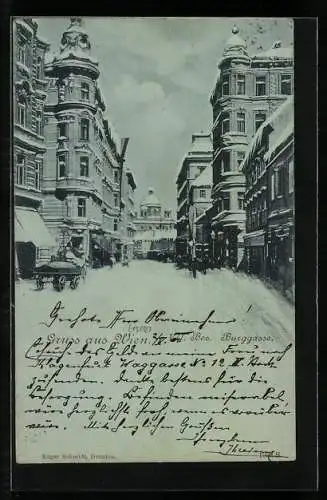 Mondschein-AK Wien, Blick in die verschneite Burggasse