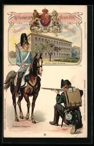 Lithographie Hannover, Kgl. Hannoversche Armee 1866, Kronprinz-Dragoner, Jäger