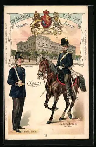 Lithographie Hannover, Kgl. Hannoversche Armee 1866, Fuss-Artillerie, Reitende Artillerie - Offizier