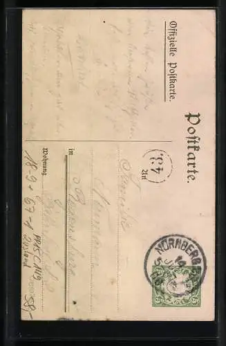 Künstler-AK Ganzsache Bayern PP15C149: Nürnberg, Mitschülerfest ehem. Schüler der kgl. Kreisrealschule 1908