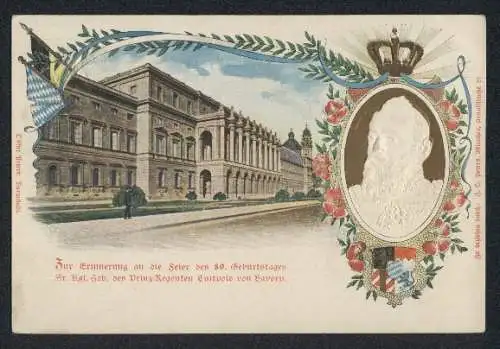 AK Prinzregent Luitpold, zum 80. Geburtstag, Ganzsache Bayern 5 Pfennig