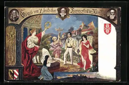 Künstler-AK Nürnberg, X. deutsches Turnerfest 1903, Germania, Ganzsache Bayern 5 Pfennig