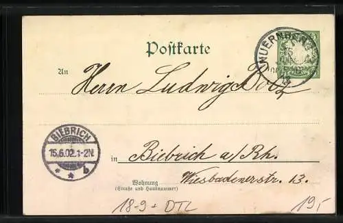 Lithographie Nürnberg, Germanisches Museum, 50 jähr. Jubiläum, Ganzsache Bayern 5 Pfennig