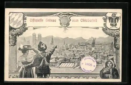 AK München, Oktoberfest 1905, Münchener Kindl, Ganzsache Bayern 5 Pfennig