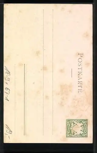 AK München, II. Kraft-u. Arbeitsmaschinen-Ausstellung 1898, Engel mit dem Münchener Kindl, Ganzsache Bayern 5 Pfennig