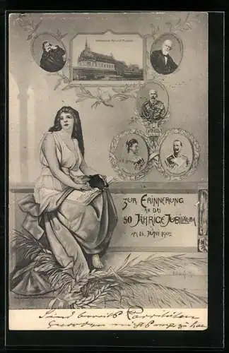 AK Nürnberg, Germanisches National-Museum, 50 jähr. Jubiläum 1902, Ganzsache Bayern 5 Pfennig