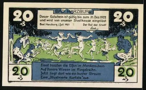 Notgeld Bad Harzburg, 1921, 20 Pfennig, Liegewiese, Philosophenweg und Ministerweg