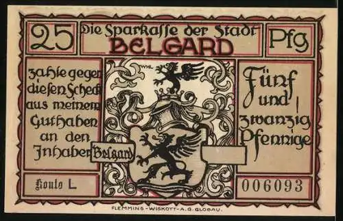 Notgeld Belgard, 25 Pfennig, Totenkopf Reiter der Leib-Husaren in Danzig unter Friedrich dem Grossen