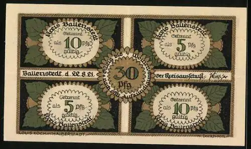 Notgeld Ballenstedt 1921, 30 Pfennig, Zwerge bei Waldarbeit und Hausbau