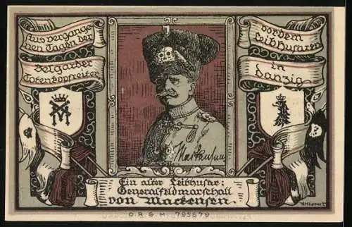 Notgeld Belgard, 2 Mark, Wappen und Generalfeldmarschall von Mackensen