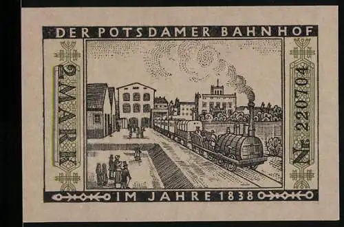 Notgeld Berlin 1922, 2 Mark, Potsdamer Bahnhof und städtische Strassenbahn