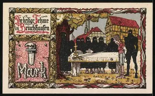 Notgeld Bruchhausen 1921, 1 Mark, Schloss Bruchhausen und Die heilige Vehme in Bruchhausen