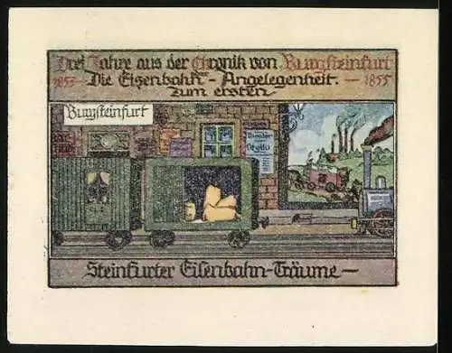 Notgeld Burgsteinfurt 1921, 50 Pfennig, Gesamtansicht Stadt und Eisenbahn-Szene