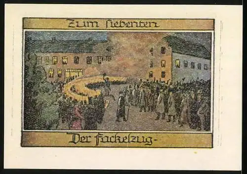 Notgeld Burgsteinfurt, 1923, 50 Pfennig, Ortsansichten und Fackelzug