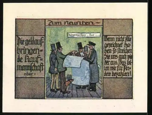 Notgeld Burgsteinfurt, 1921, 50 Pfennig, Stadtansicht und Bürgermeisteramt Szene