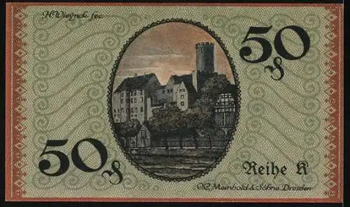 Notgeld Borna 1919, 50 Pfennig, Gutschein der Amtshauptmannschaft mit Burgmotiv, Reihe A