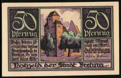 Notgeld Breslau, 1921, 50 Pfennig, Darstellungen von Stadtturm und Martin Luther mit Katharina von Bora